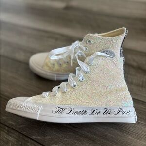 Converse Sparkle High-Top Sneakers in Iridescent White